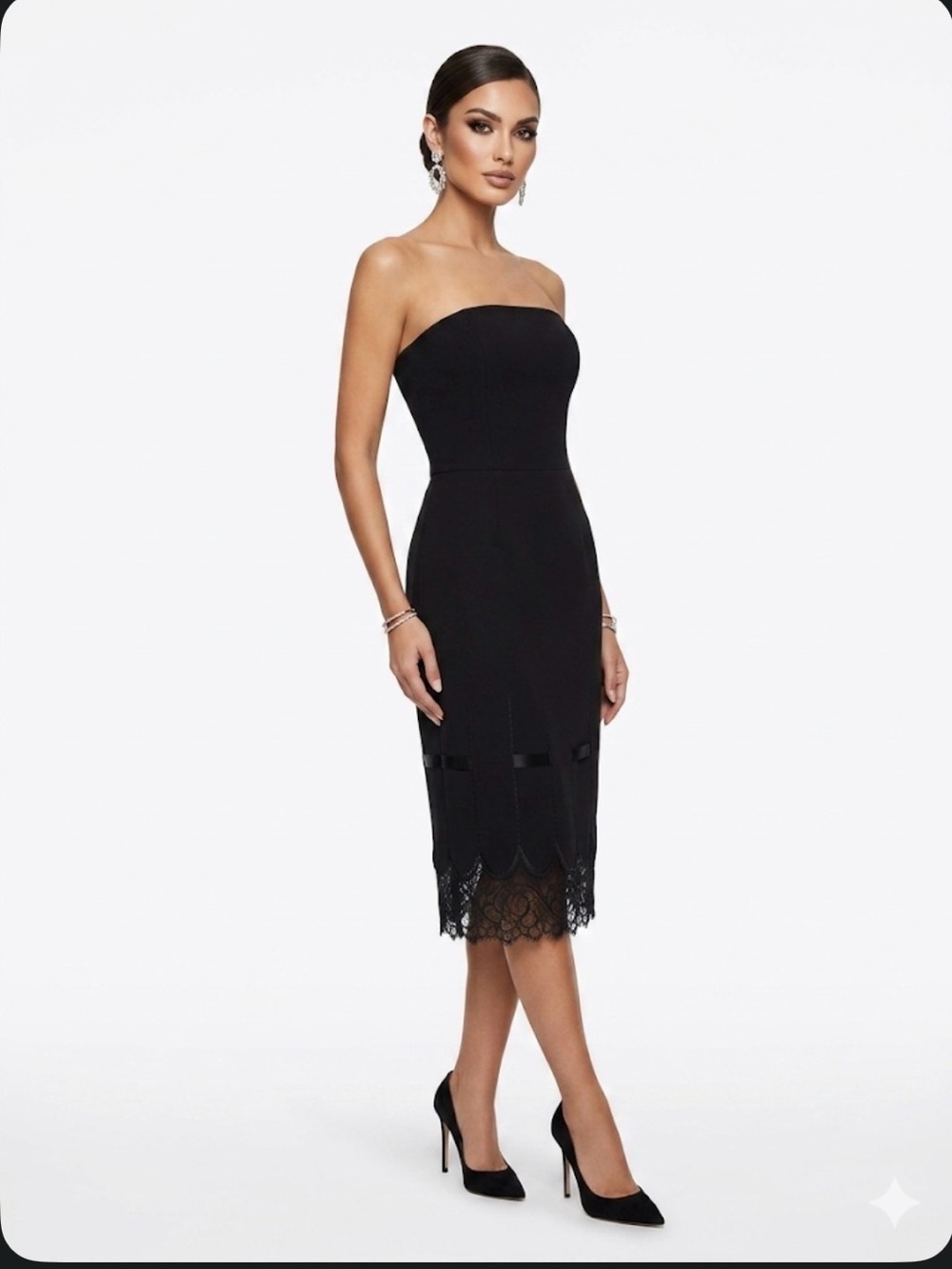 Shani Strapless Black Lace Hem Cocktail Sheath Dress Women’s 6 Made in USA